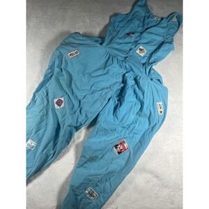 VINTAGE I.J. Imports Jumpsuit Womens Small Blue Travel‎ Patches Button Front 90s